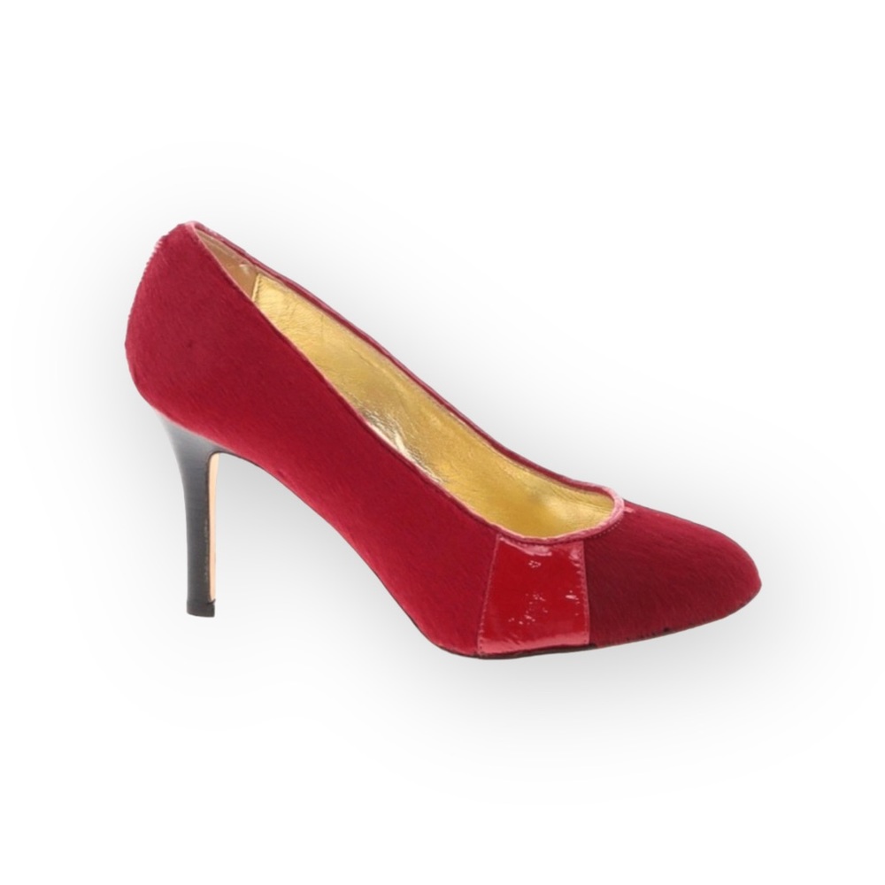VHTF: new Goldenbleu ♛ Tina Mixed Media Pony Hair Heels Pumps ♛ Red 37.5 7M 7.5M - Picture 2 of 16